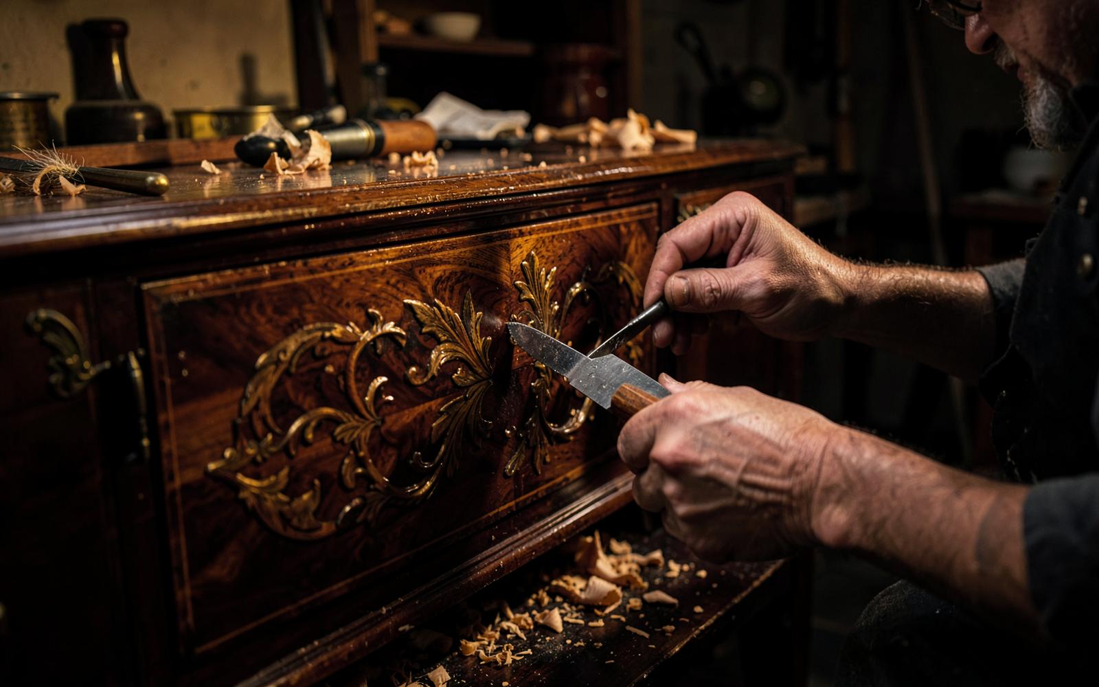 Restauration de commode marquetée