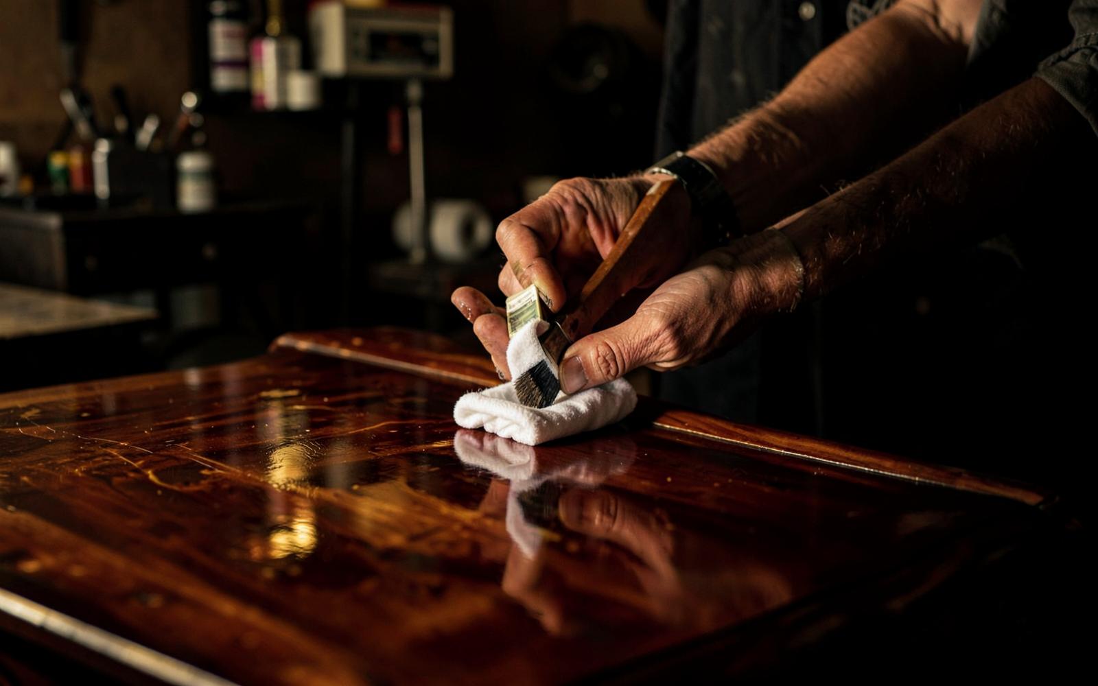 Vernis au tampon sur meuble ancien